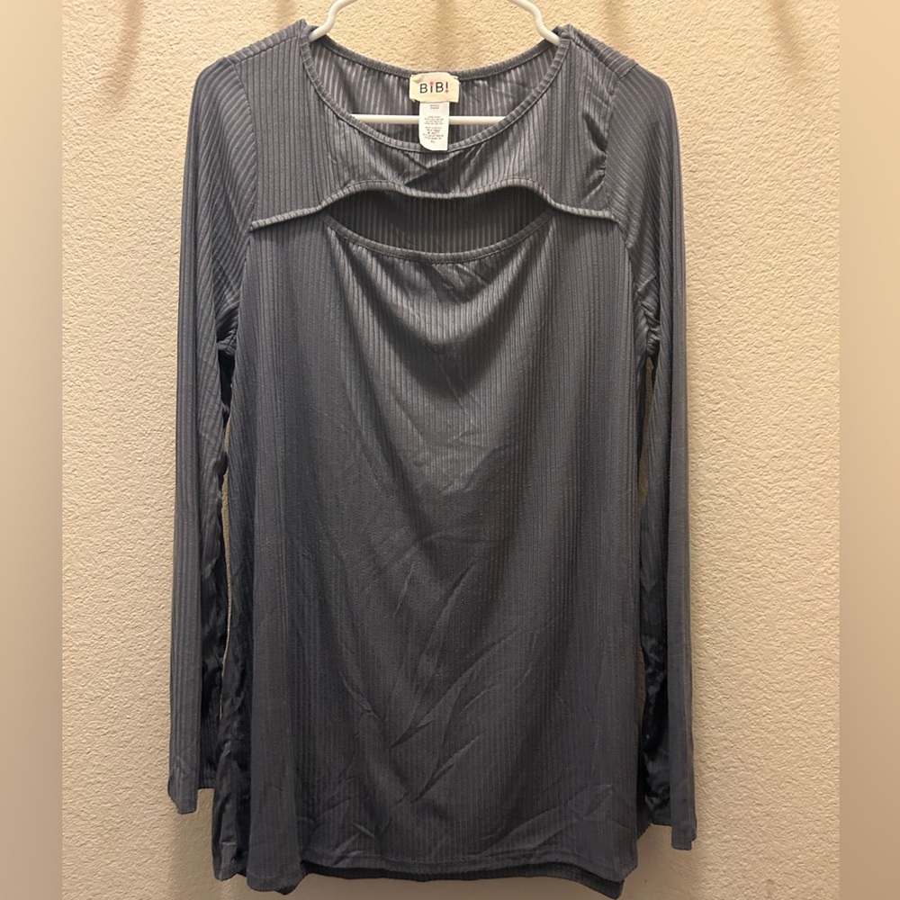 Bibi brand long sleeve top with cutout detail on chest